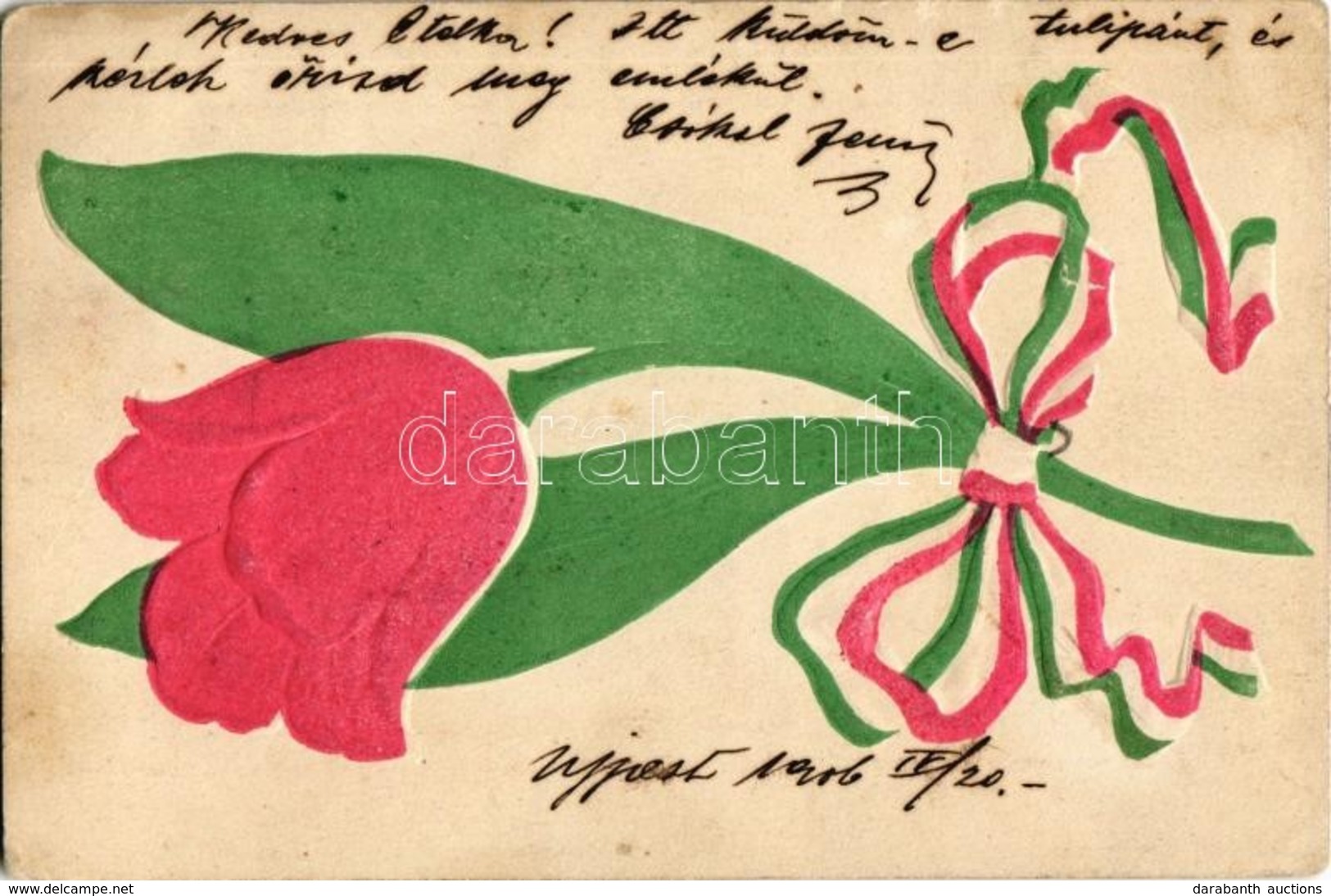 T2/T3 1906 Tulipános Magyar Szalagos Hazafias Propaganda Lap / Hungarian Patriotic Propaganda Card With Tulip And Ribbon - Zonder Classificatie