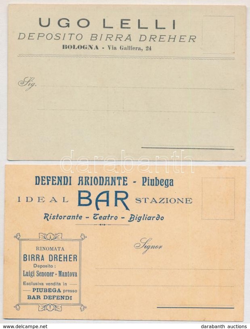* 2 Db RÉGI Dreher Olasz Sör Reklámlap / 2 Pre-1910 Dreher Italian Beer Advertisement Postcards: Ugo Lelli Deposito Birr - Zonder Classificatie