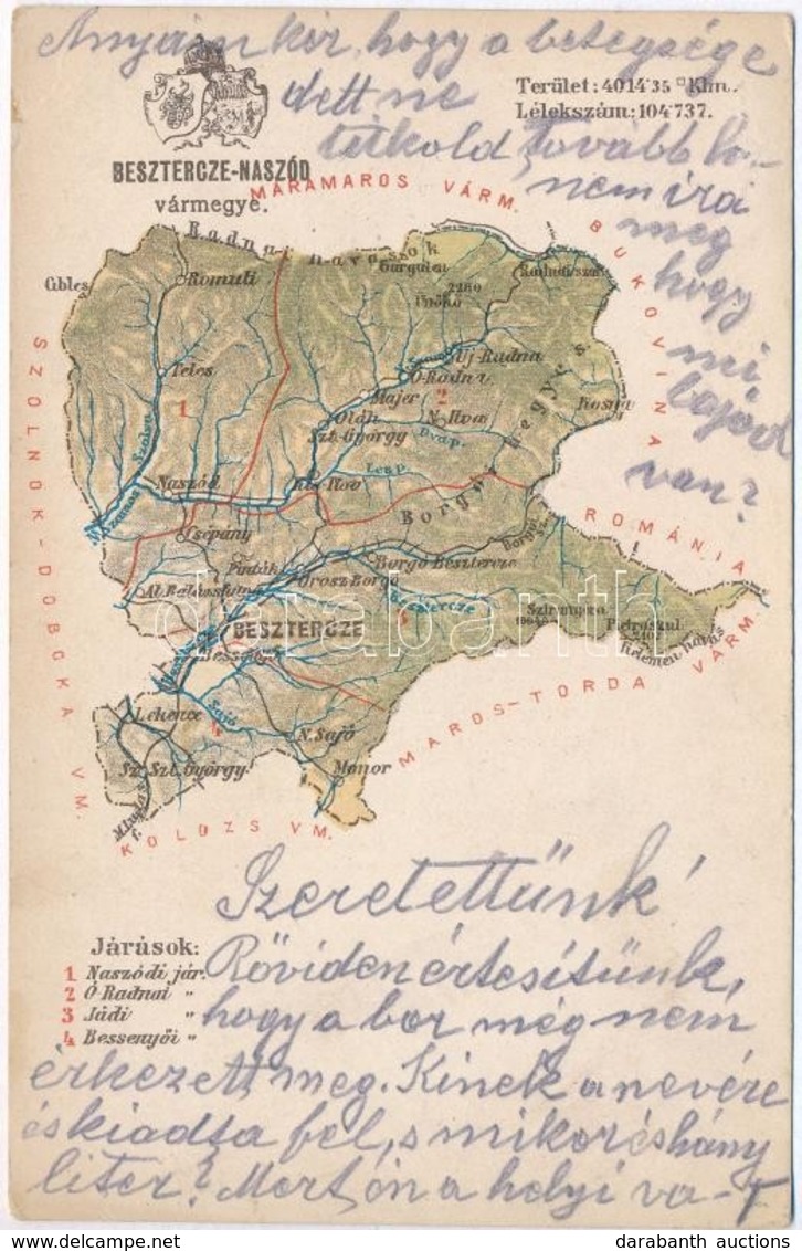 T2/T3 Beszterce-Naszód Vármegye Térképe; Kiadja Károlyi Gy. / Map Of Beszterce-Naszód County (EK) - Zonder Classificatie