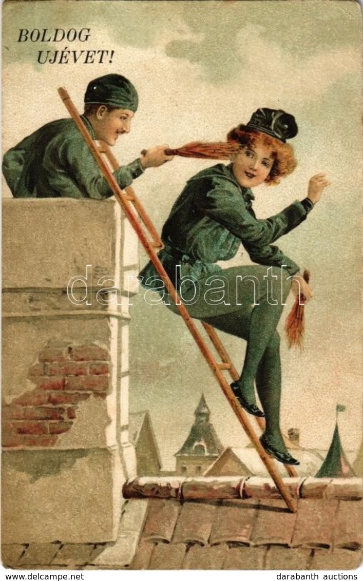 T2 1907 Boldog Újévet! / New Year Greeting Art Postcard, Chimney Sweeper Couple. Litho (EK) - Zonder Classificatie