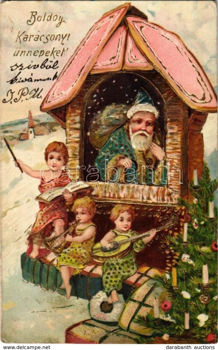 T2/T3 Boldog Karácsonyi ünnepeket / Christmas Greeting Art Postcard With Saint Nicholas. Emb. Golden Decoration, Litho ( - Zonder Classificatie