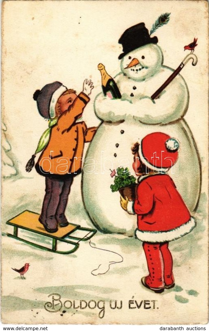 * T2/T3 Boldog Új Évet! / New Year Greeting Art Postcard With Snowman. Amag No. 2232. Litho  (EK) - Non Classificati