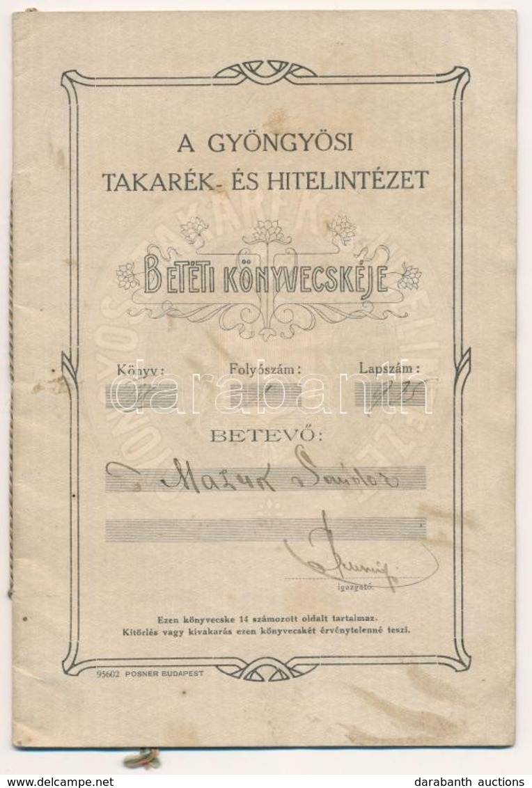 1917-1918. 'A Gyöngyösi Takarék- és Hitelintézet Betéti Könyvecskéje' Névre Szóló, Bejegyzésekkel - Zonder Classificatie