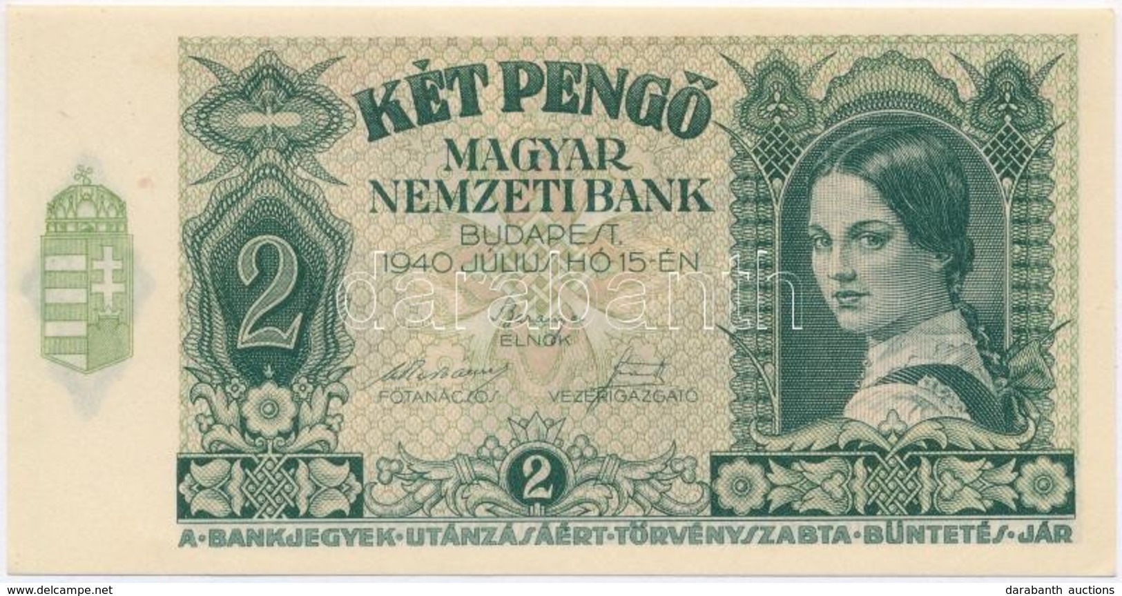 1940. 2P 'J181 032212' T:I,I- 
Hungary 1940. 2 Pengő 'J181 032212' C:UNC,AU 
Adamo P2 - Zonder Classificatie