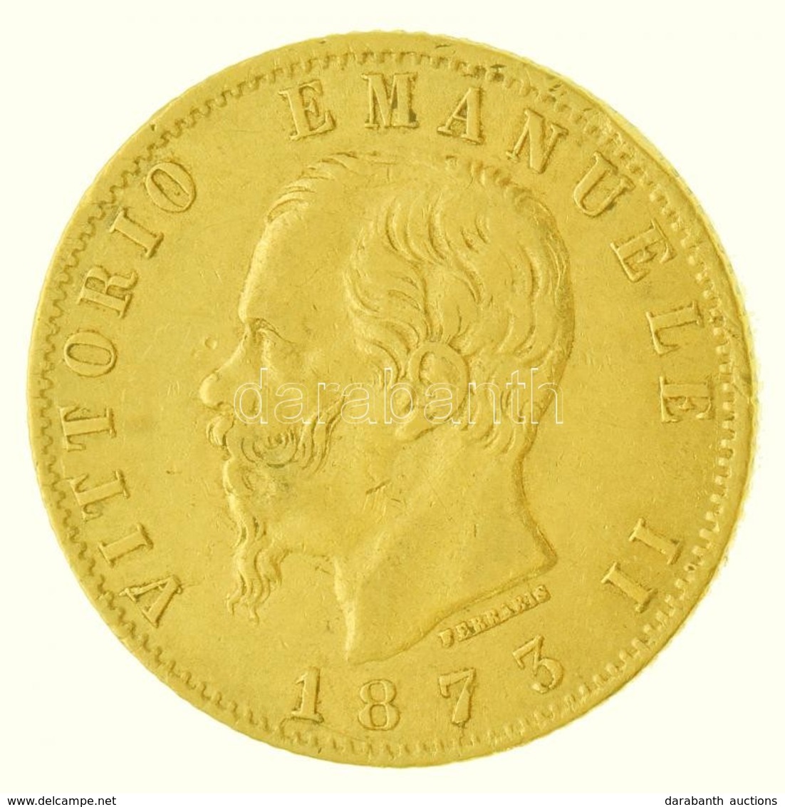 Olaszország 1873. 20L Au 'II. Viktor Emánuel' (6.43g/0.900) T:2,2- Ph. 
Italy 1873. 20 Lire Au 'Vittorio Emanuele II' (6 - Non Classificati