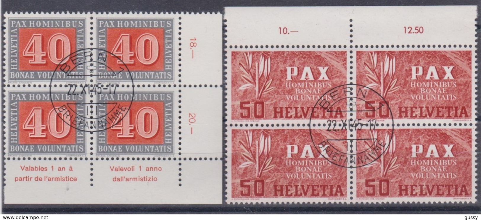 SUISSE 1945:  Blocs De 4 De La Série 'PAX', Les 6 Premières Valeurs (ZNr 262-267), CDF (5) Ou BDF (1), Oblitérés  LUXE ! - Gebraucht