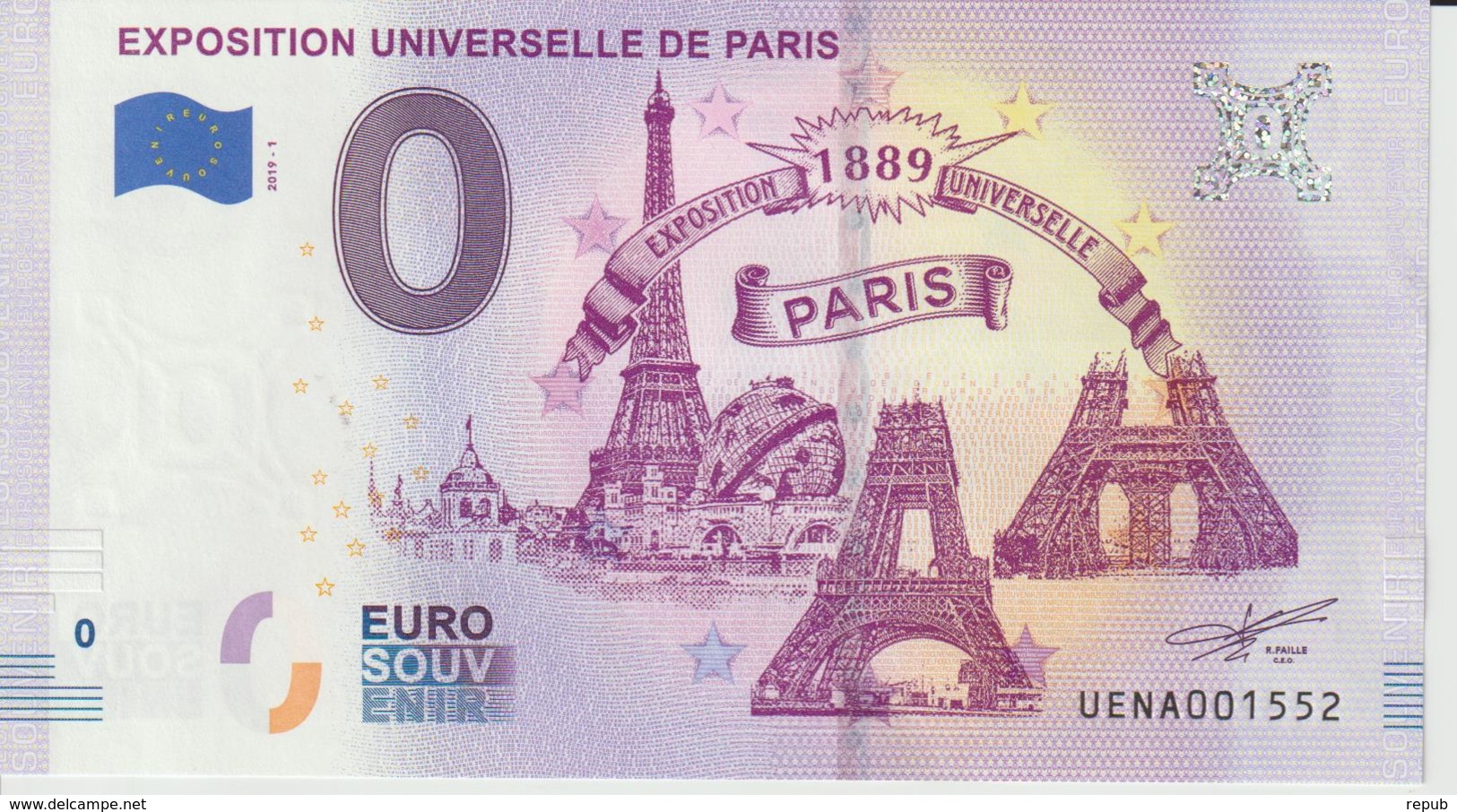 Billet Touristique 0 Euro Souvenir France 75 Exposition Universelle De Paris 2019-1 N°UENA001552 - Prove Private