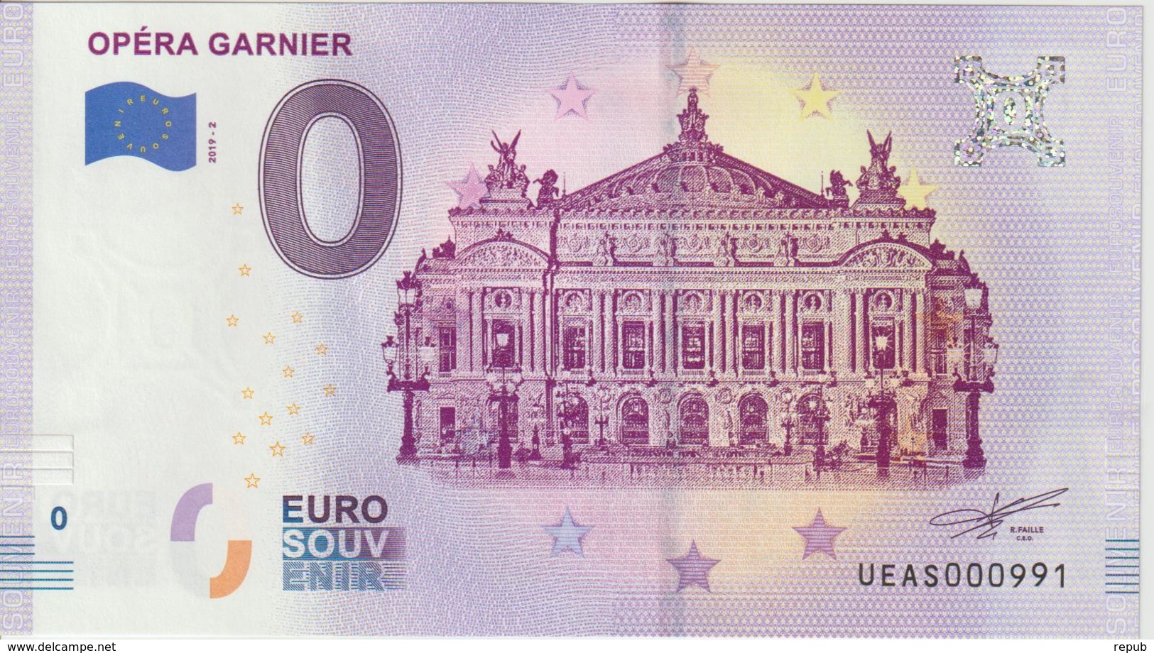Billet Touristique 0 Euro Souvenir France 75 Opéra Garnier 2019-2 N°UEAS000991 - Essais Privés / Non-officiels