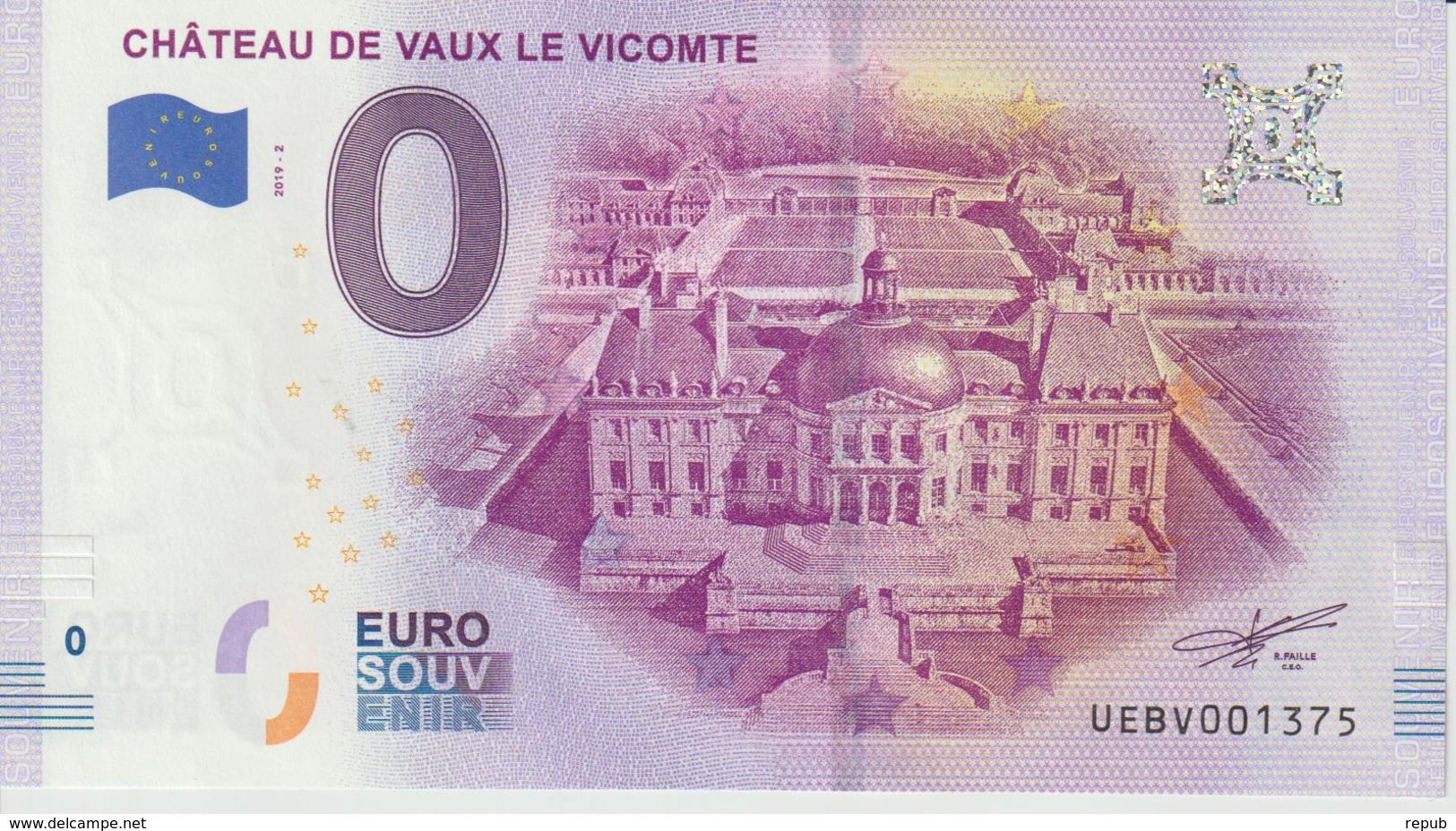 Billet Touristique 0 Euro Souvenir France 77 Chateau De Vaux Le Vicomte 2019-2 N°UEBV001375 - Essais Privés / Non-officiels