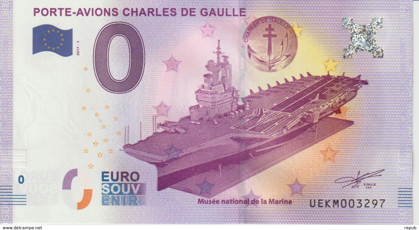 Billet Touristique 0 Euro Souvenir France 83 Toulon Porte-Avions C De Gaulle 2017-1 N°UEKM003297 - Essais Privés / Non-officiels