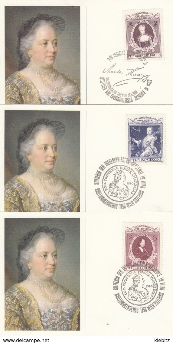 ÖSTERREICH 1980 - MiNr: 1638-1640 Komplett 3 Belege Maria Theresia - Königshäuser, Adel