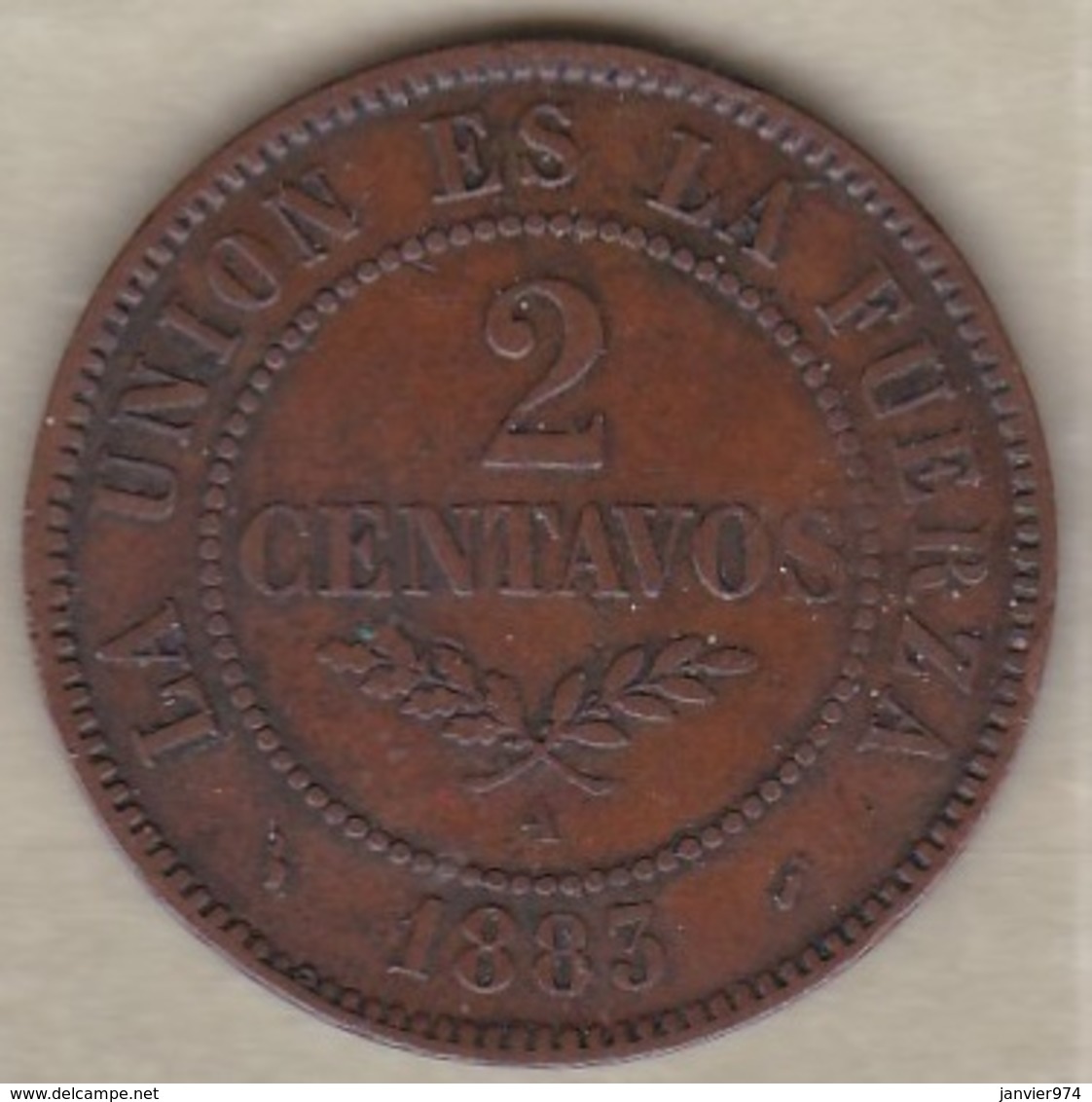 Bolivie. 2 Centavos 1883. Cuivre. KM# 168 - Bolivie