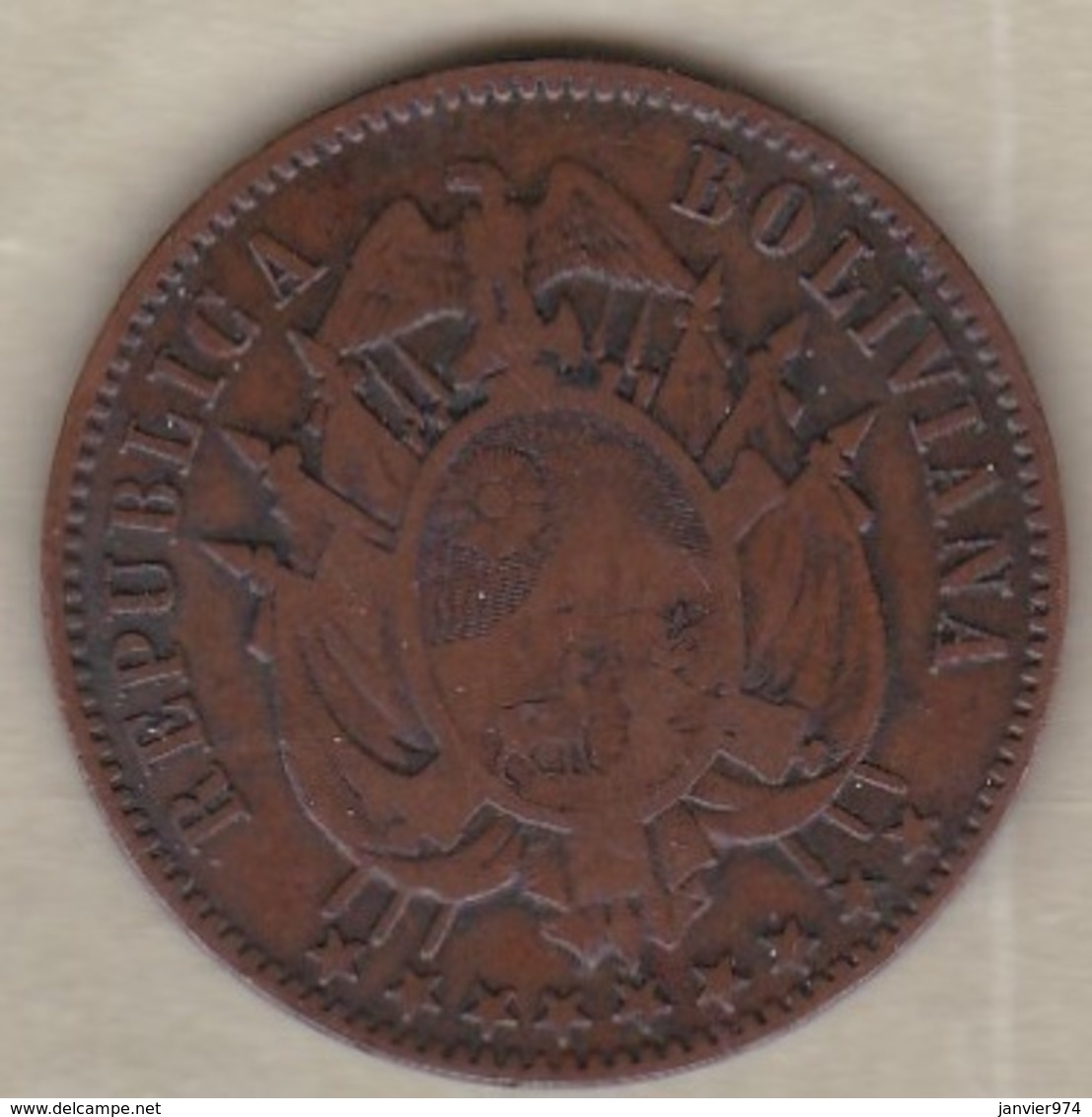 Bolivie. 2 Centavos 1883. Cuivre. KM# 168 - Bolivie