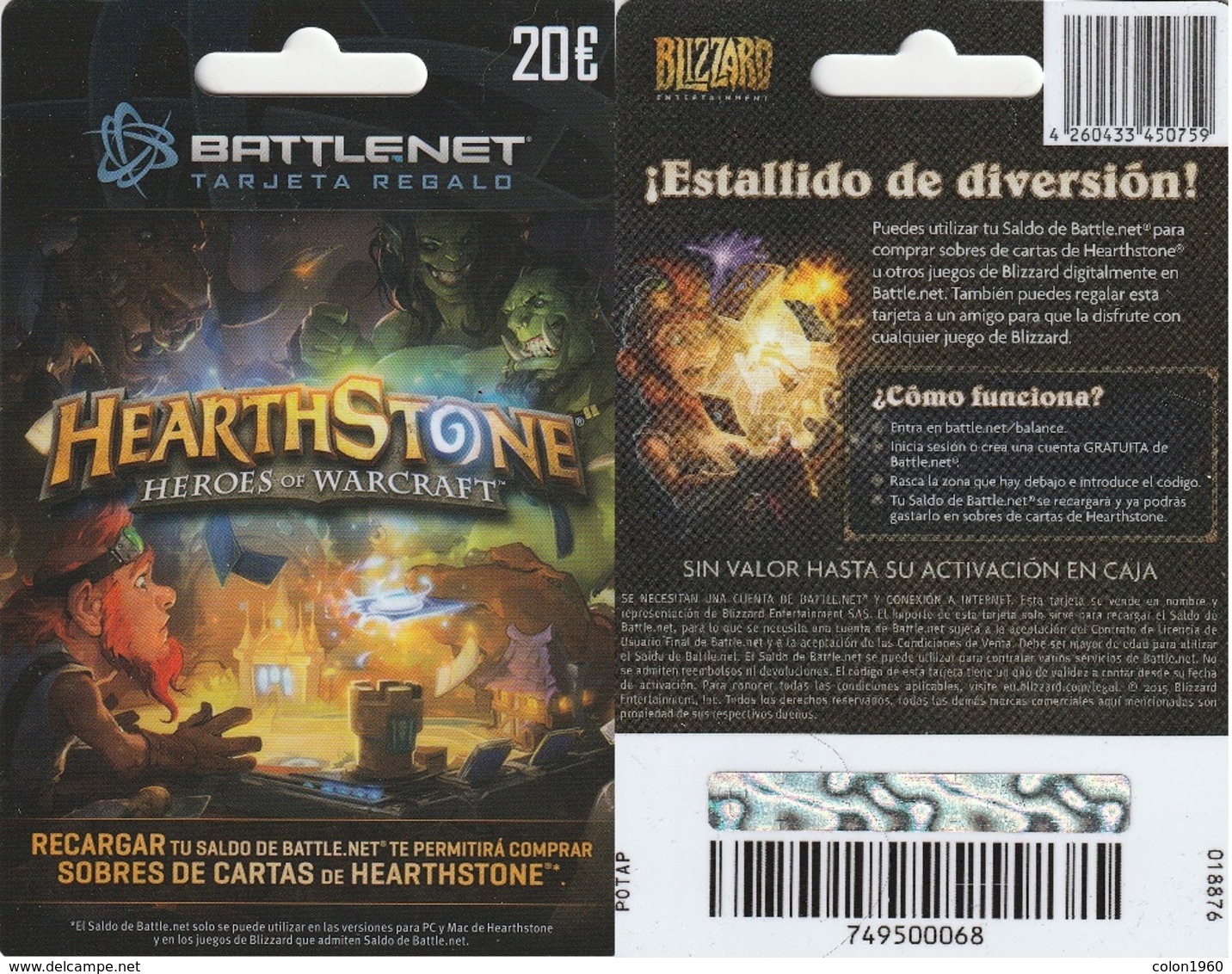 TARJETA REGALO DE ESPAÑA, GIFT CARD. HEARTHSTONE. 081. - Tarjetas De Regalo