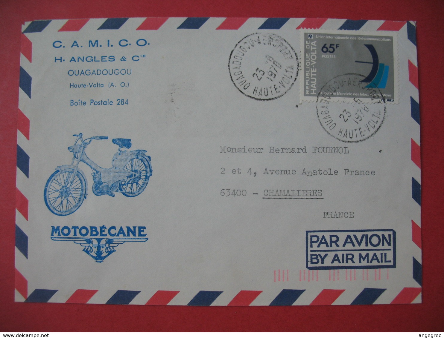 Enveloppe  Motobécane  1978 Camico H. Angles & Cie  Ouagadougou Haute Volta Pour La France - Motos