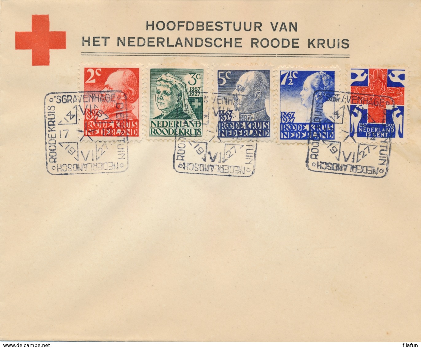 Nederland - 1927 - Red Cross - Rode Kruis Serie Met Dierentuinstempel (deels 1e Dag / FDC) Op Cover - Niet Gelopen - Brieven En Documenten