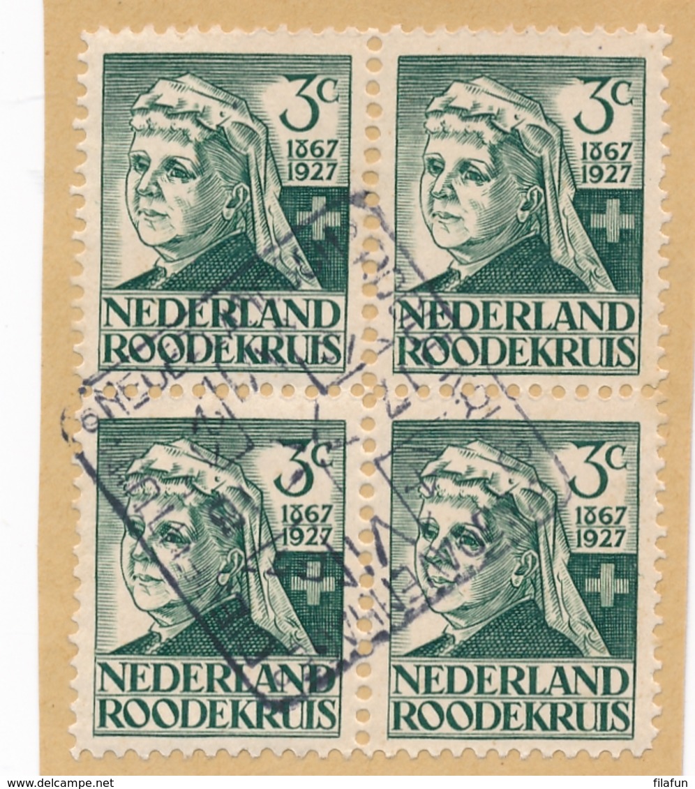 Nederland - 1927 - Red Cross - Rode Kruis Serie In Blok Van 4 Met Dierentuinstempel Op Papier - Used Stamps