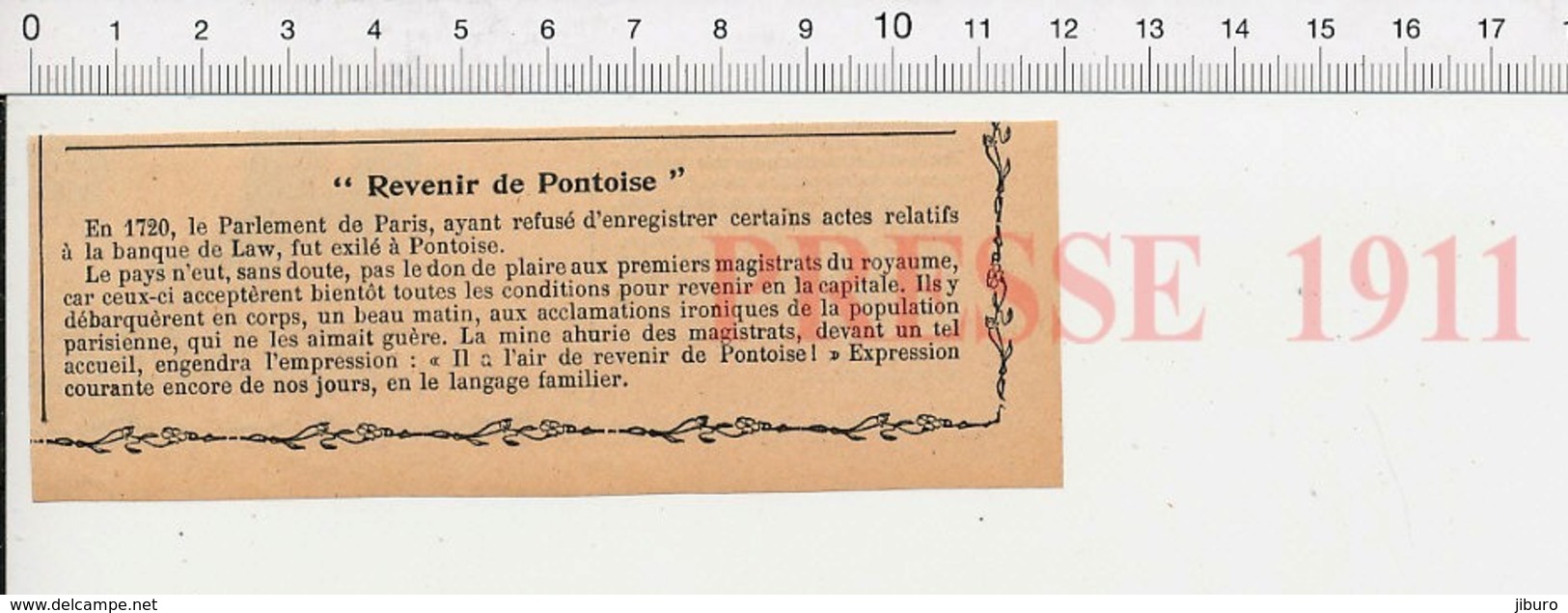 Presse 1911 Expression Il A L'air De Revenir De Pontoise Parlement De Paris En 1720 Banque De Law  226P Avoir - Non Classés