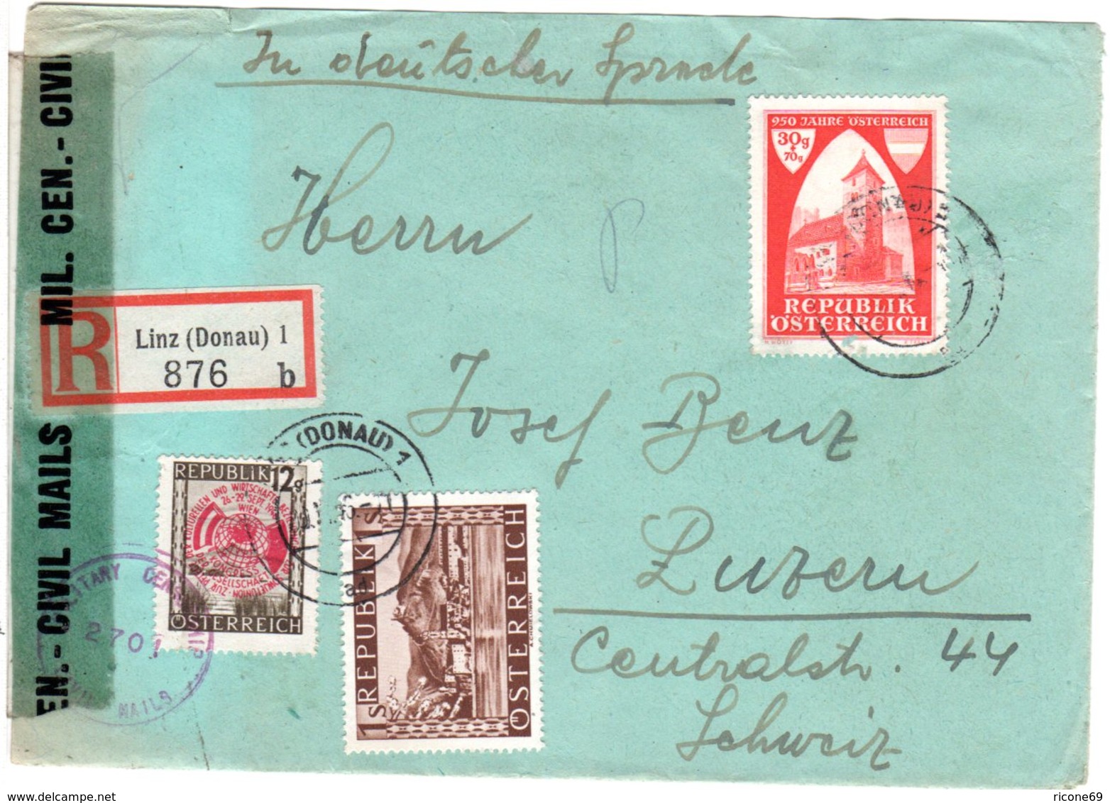Österreich 1946, 12 G.+1 S. U. 30+70 G. Auf Reko Brief V. Linz I.d. Schweiz - Autres & Non Classés