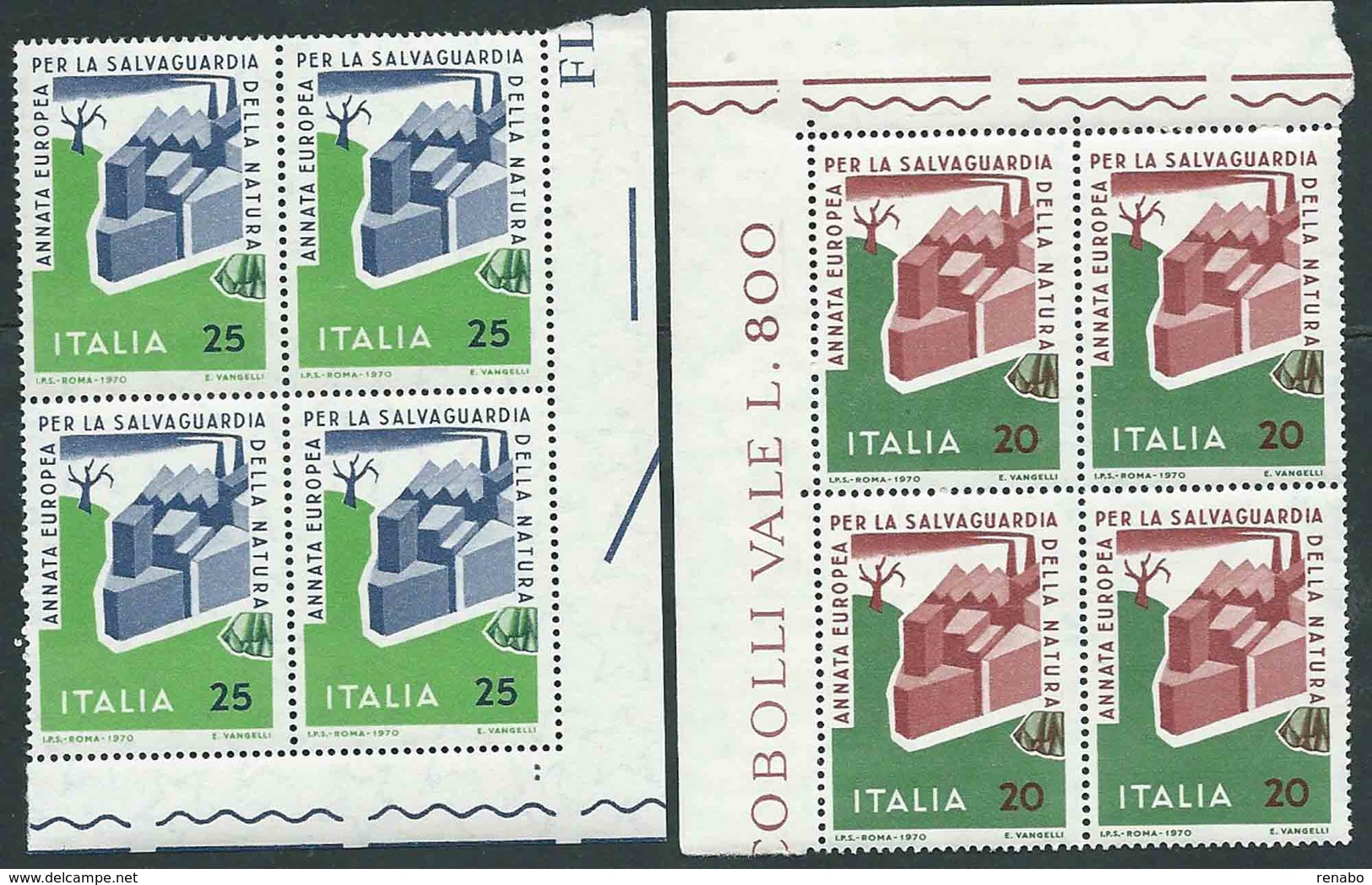 Italia 1970; Salvaguardia Della Natura, Serie Completa In Quartine Di Angolo. - 1961-70: Neufs