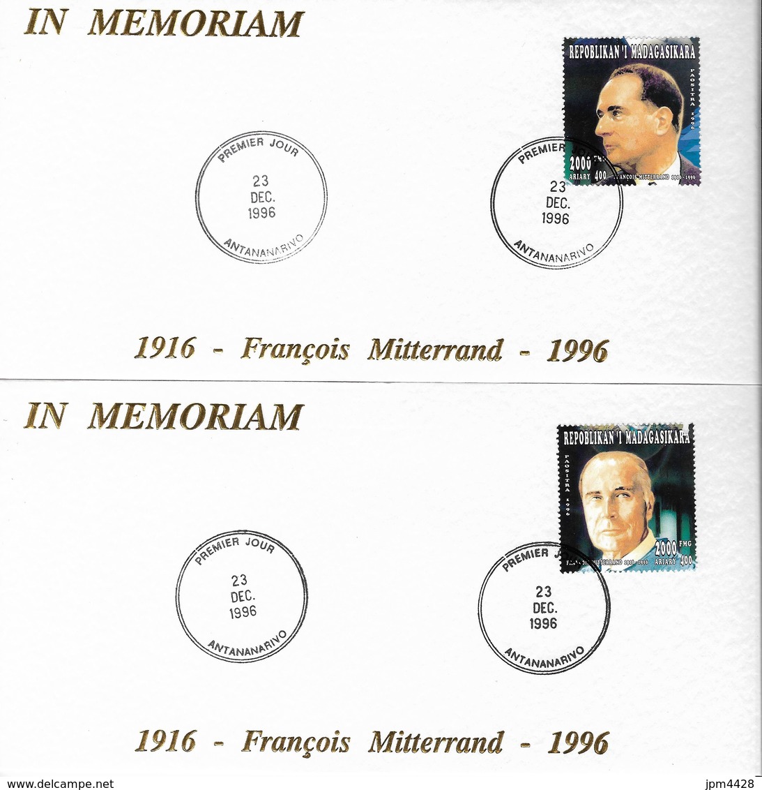 Madagascar 1996 - Mitterrand 1916-1996 1er Jours Des Timbres 1488 à 1491 Et Du Bloc - Sur Enveloppe - Madagascar (1960-...)
