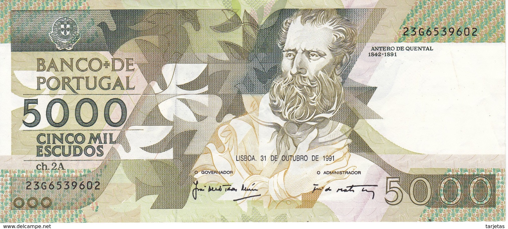 BILLETE DE PORTUGAL DE 5000 ESCUDOS  DEL AÑO 1991 EN CALIDAD EBC (XF)  (BANKNOTE-BANK NOTE) - Portugal