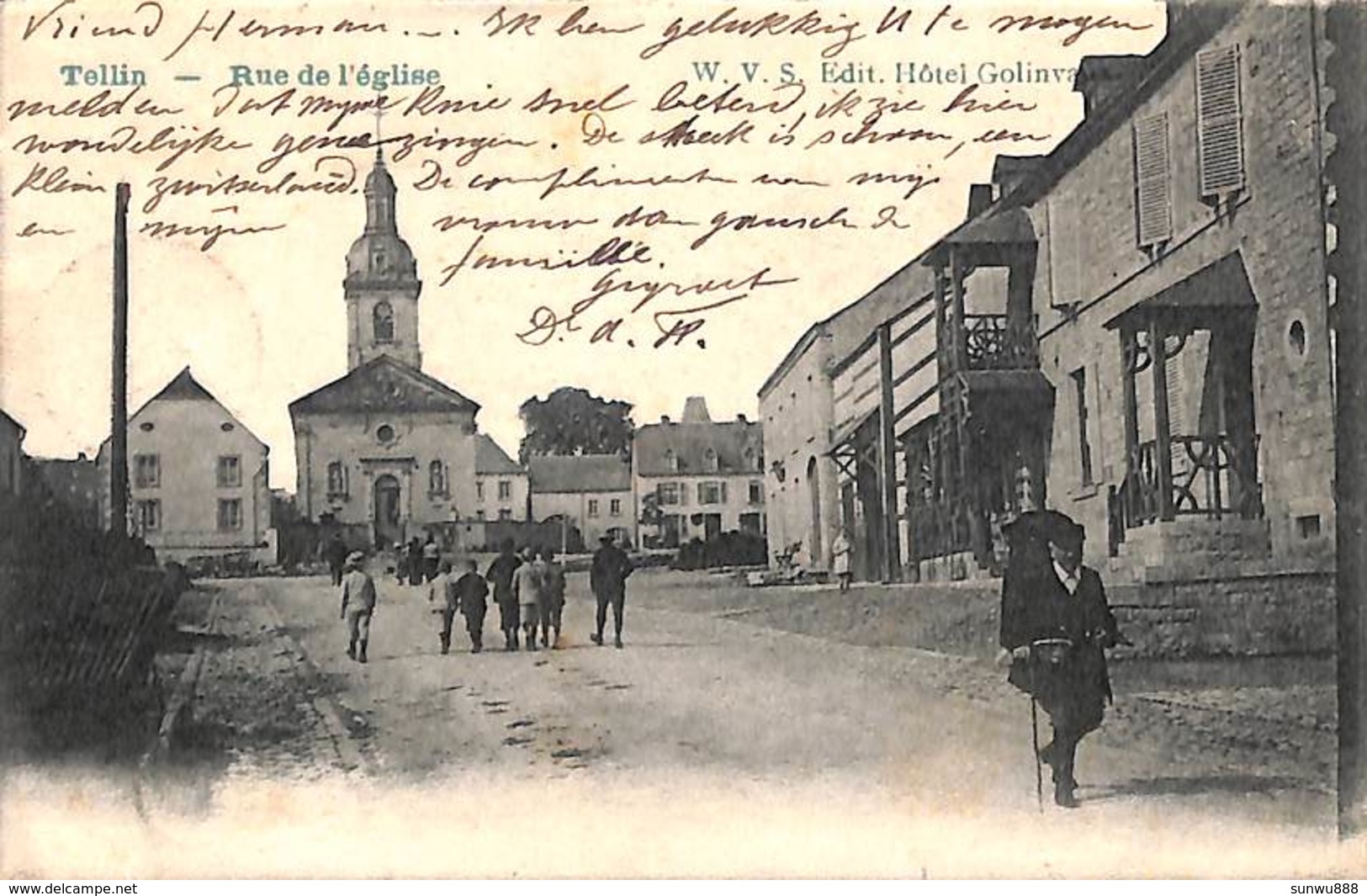 Tellin - Rue De L'Eglise (animée, W V S Edit. Hôtel Golinvaux 1908) - Tellin