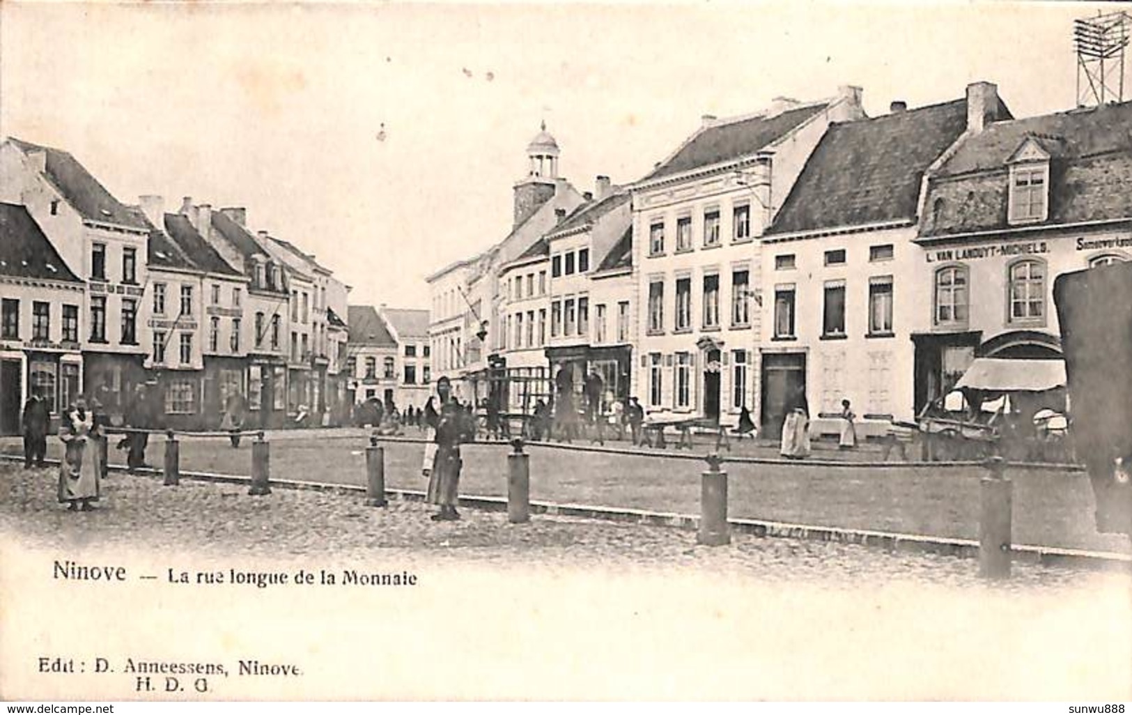 Ninove - La Rue Longue De La Monnaie (animatie, Markt, Edit. D. Anneessens HDG, 1900) - Ninove