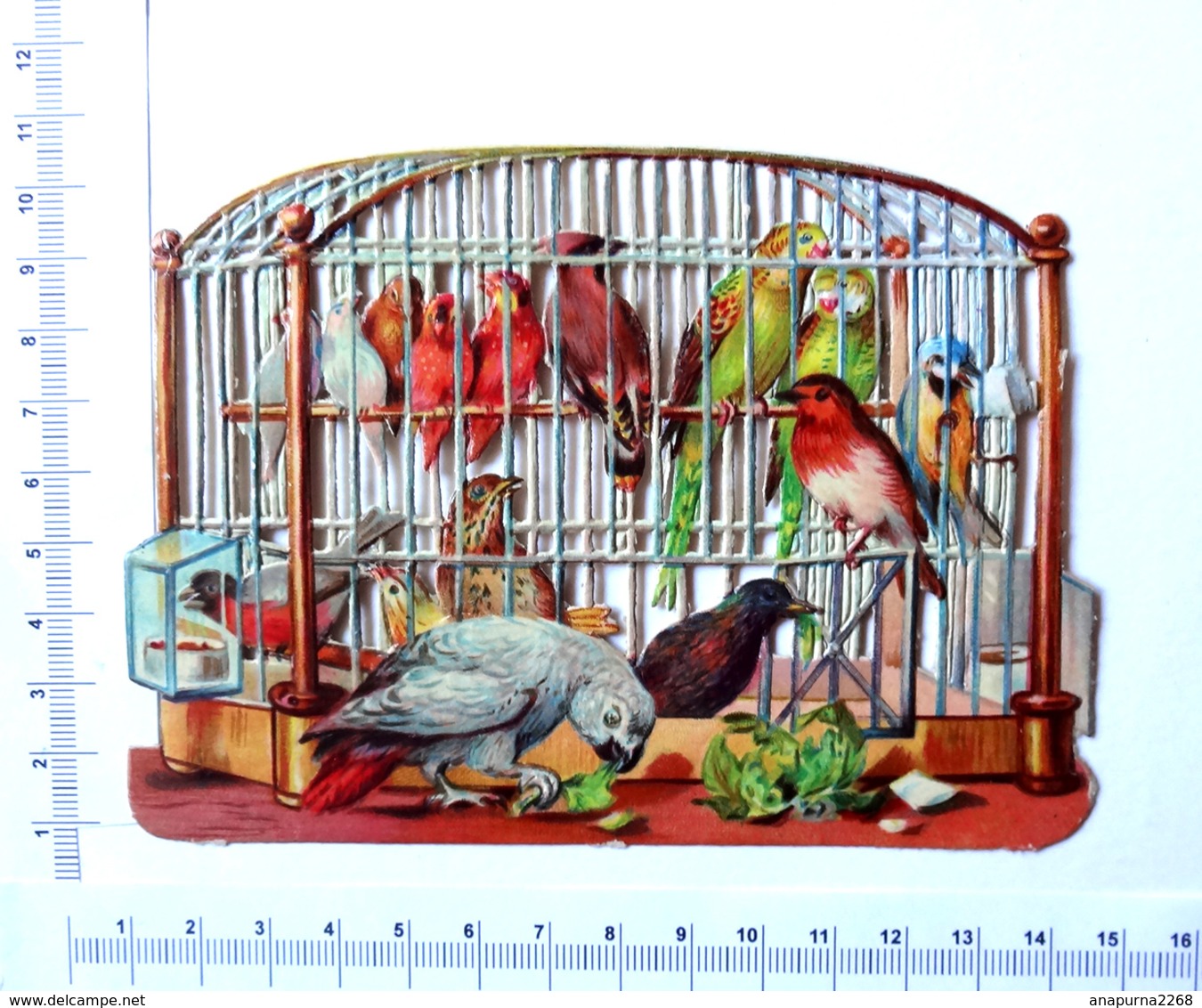 CHROMO DECOUPI .....LARGEUR  :13 Cm......CAGE D'OISEAUX...PERROQUETS Etc..... - Animals