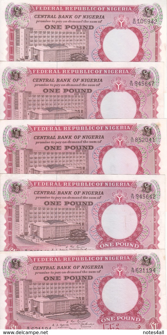 NIGERIA 1 POUND 1967 P-8  LOT X5 VF+/EF HIGH CRISP */* - Nigeria