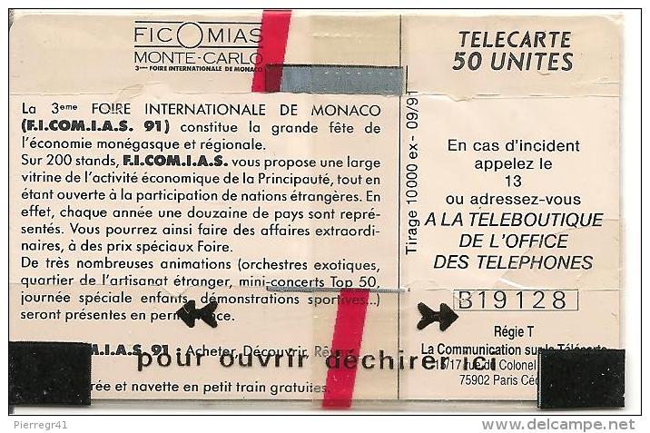 CARTE-PUBLIC-MONACO-50U-MF18-GEM A-09/91-FICOMIAS-V° N° B19128-NSB-TBE- - Monace