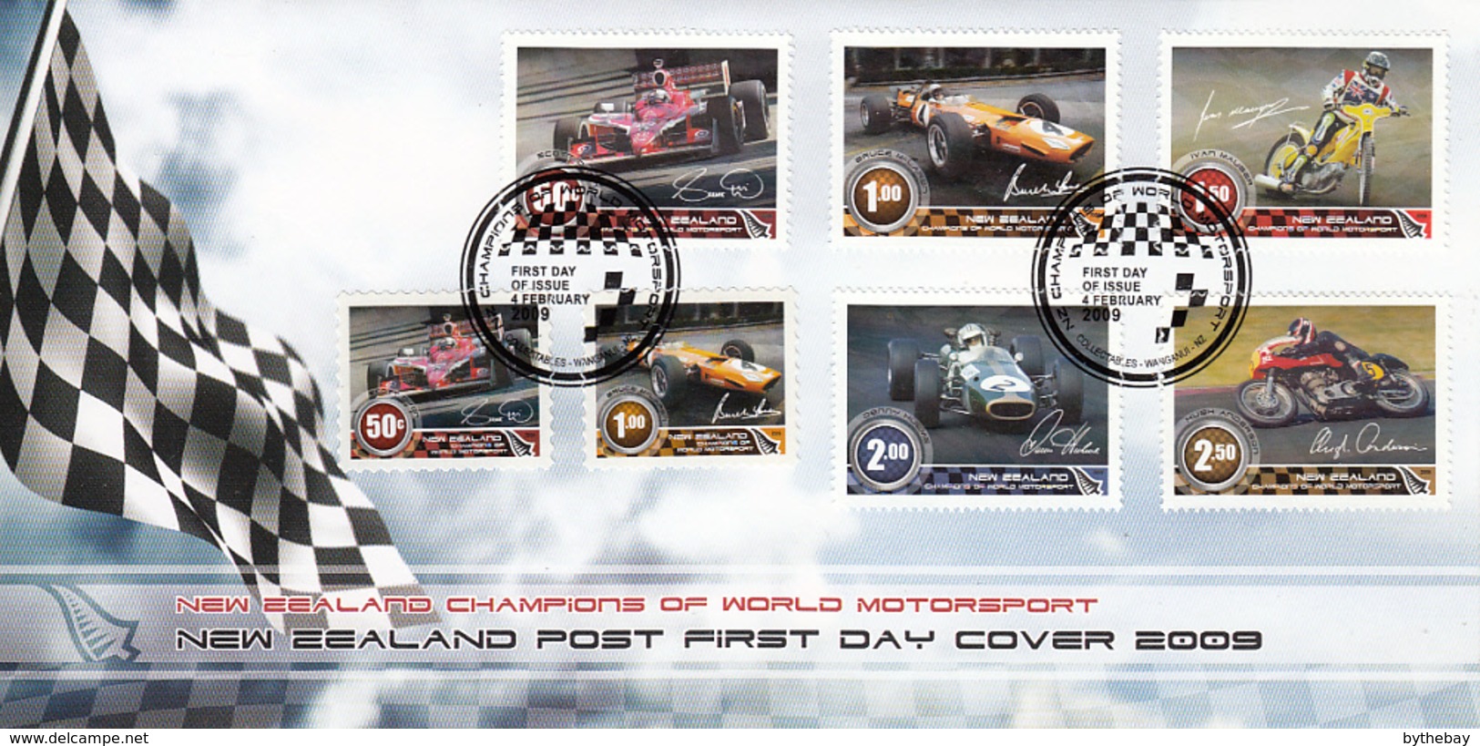 New Zealand 2009 FDC Champions Of World Motorsport Set Of 7 - FDC