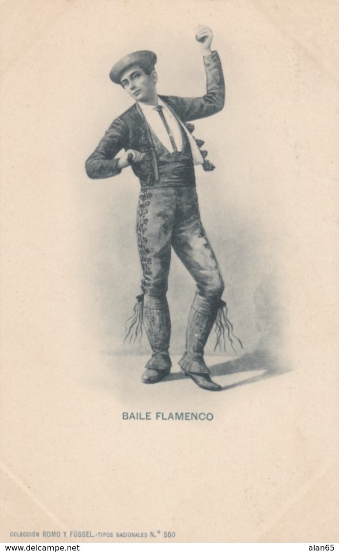 Baile Flamenco Dance, Traditional Fashion, Spanish Man Dance Performance C1900s Vintage Postcard - Dance