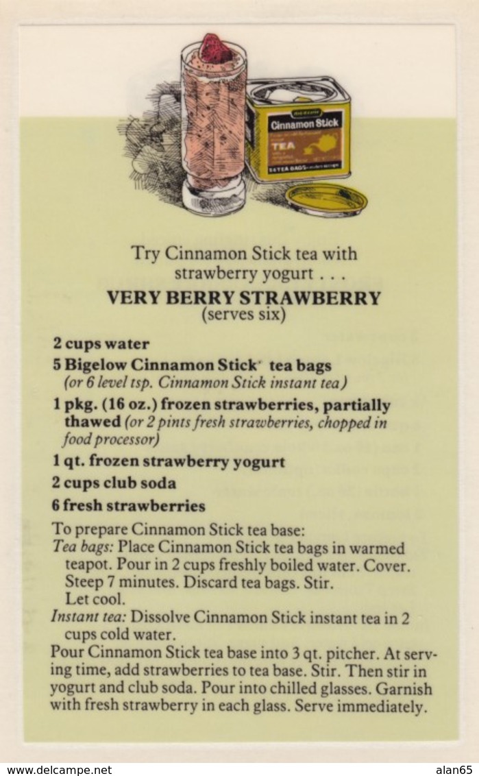 Bigelow Tea Drink Recipe 'Very Berry Strawberry' On C1970s(?) Vintage Marge Rosencrans Made Postcard - Recipes (cooking)