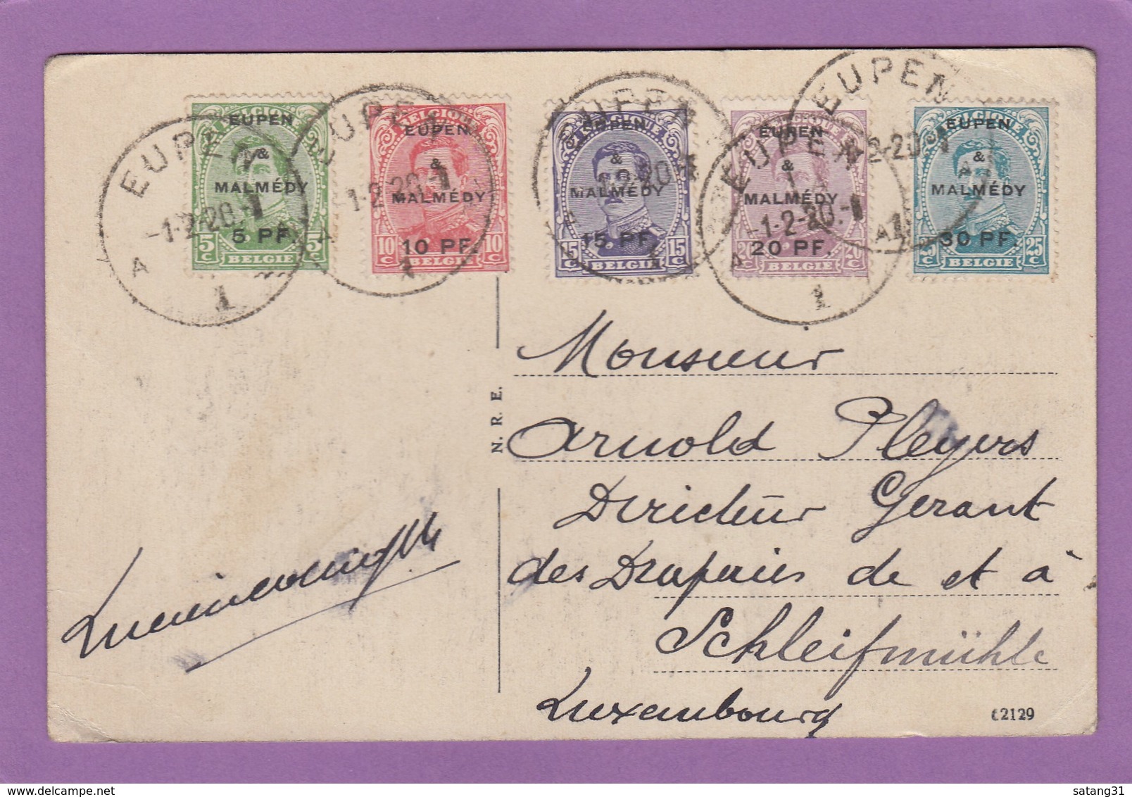 CARTE POSTALE "LUFTKURORT EUPEN" AVEC 5 TIMBRES "EUPEN & MALMEDY" POUR LUXEMBOURG. - OC55/105 Eupen & Malmédy