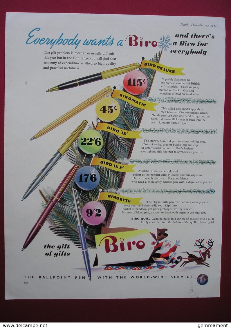 BIRO PENS  . 0RIGINAL 1951 MAGAZINE ADVERT - Sonstige & Ohne Zuordnung