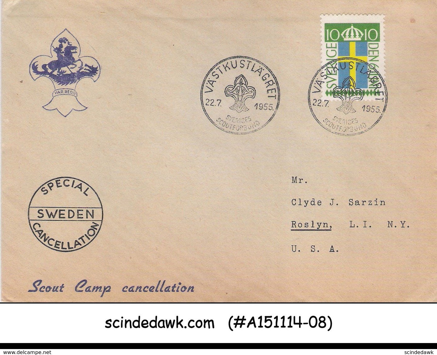 SWEDEN - 1955 - SPECIAL CANCELLATION - BOY SCOUT CAMP CANCELLATION - COVER - Other & Unclassified