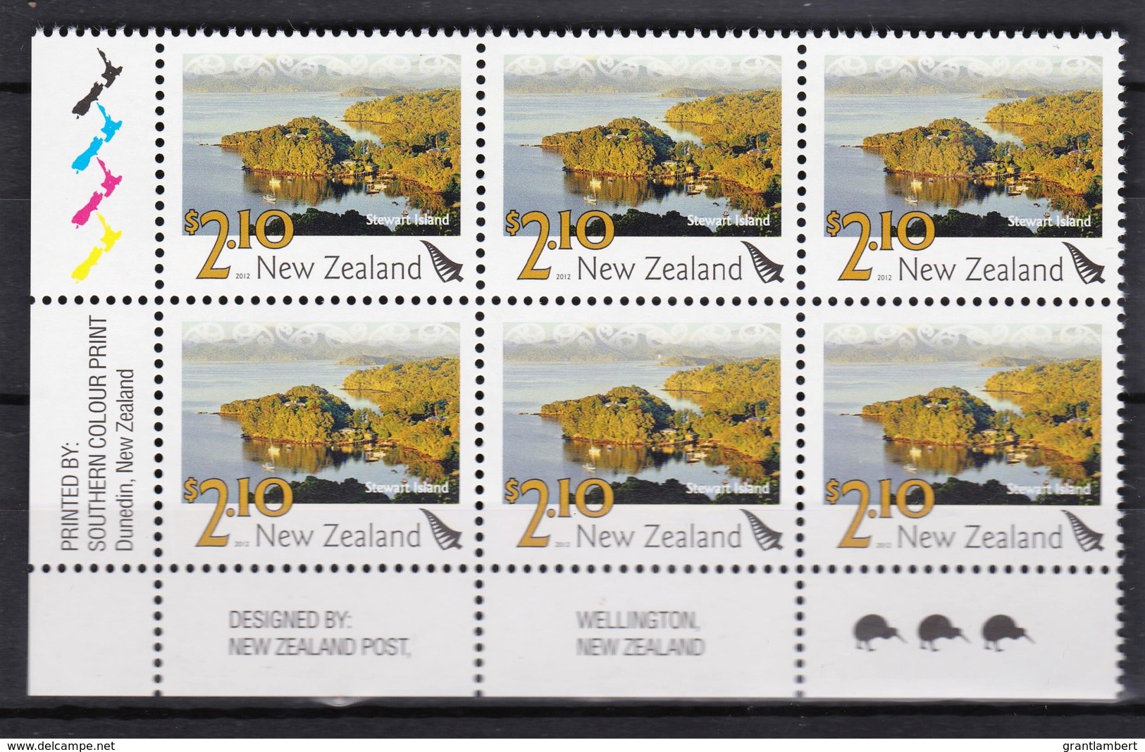New Zealand 2012 Scenic $2.10 Stewart Island Control Block MNH, 3 Kiwis - Unused Stamps