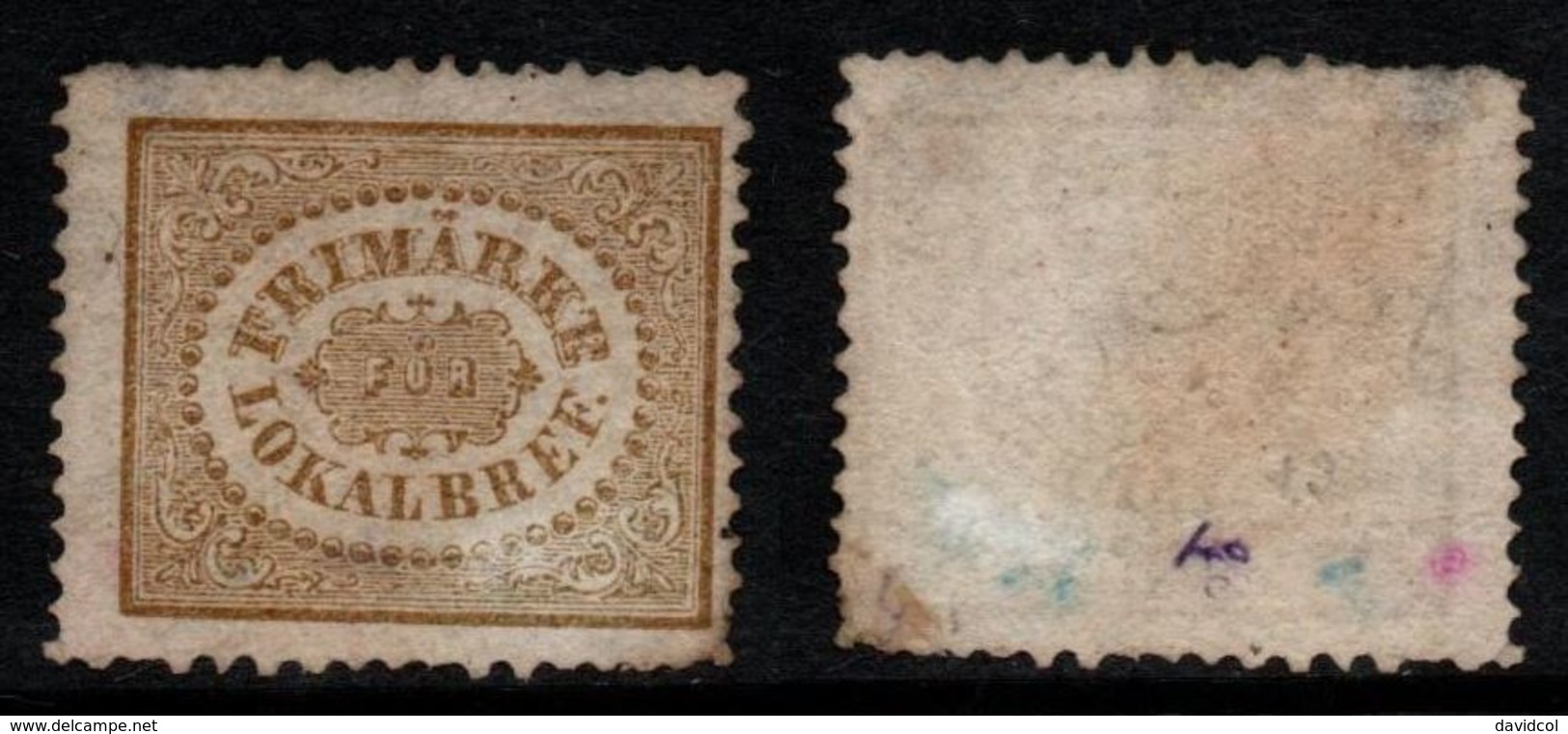 P590. SWEDEN 1856-1862. SC#: LX2 S1 -USED - STAMPS FOR CITY POSTAGE -SMALL THIN TOP LEFT-SCV: US$ 500.00 ++ - Emissioni Locali