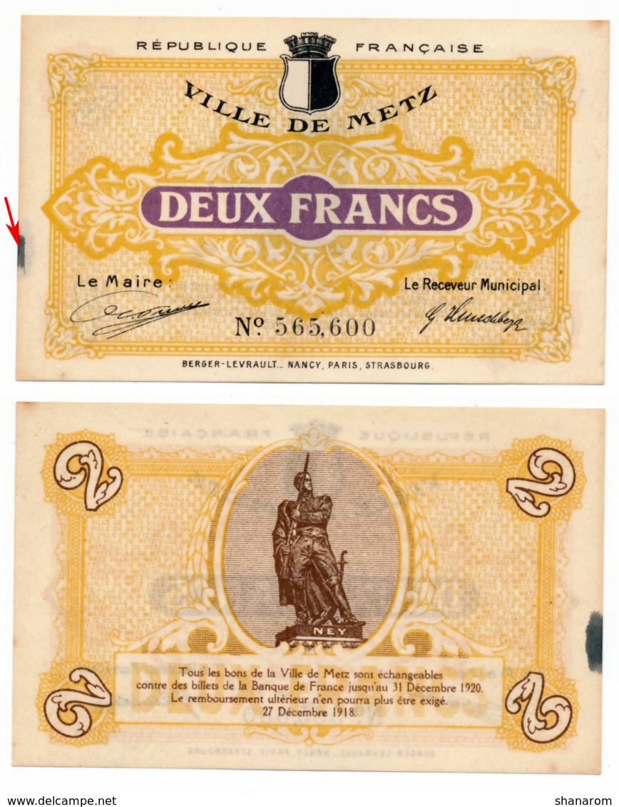 1914-1918 // C.D.C. // METZ // Décembre 1918 // 2 Francs // Sans Filigrane - Chambre De Commerce