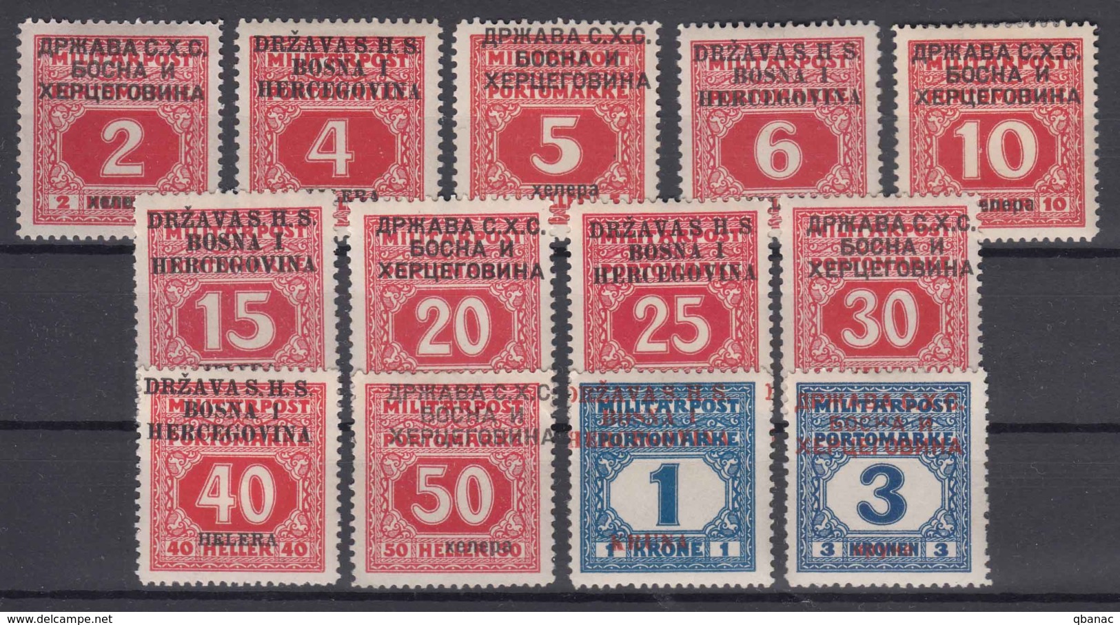 Yugoslavia Kingdom SHS, 1918 Issues For Bosnia Porto Mi#1-13 Mint Hinged - Ongebruikt