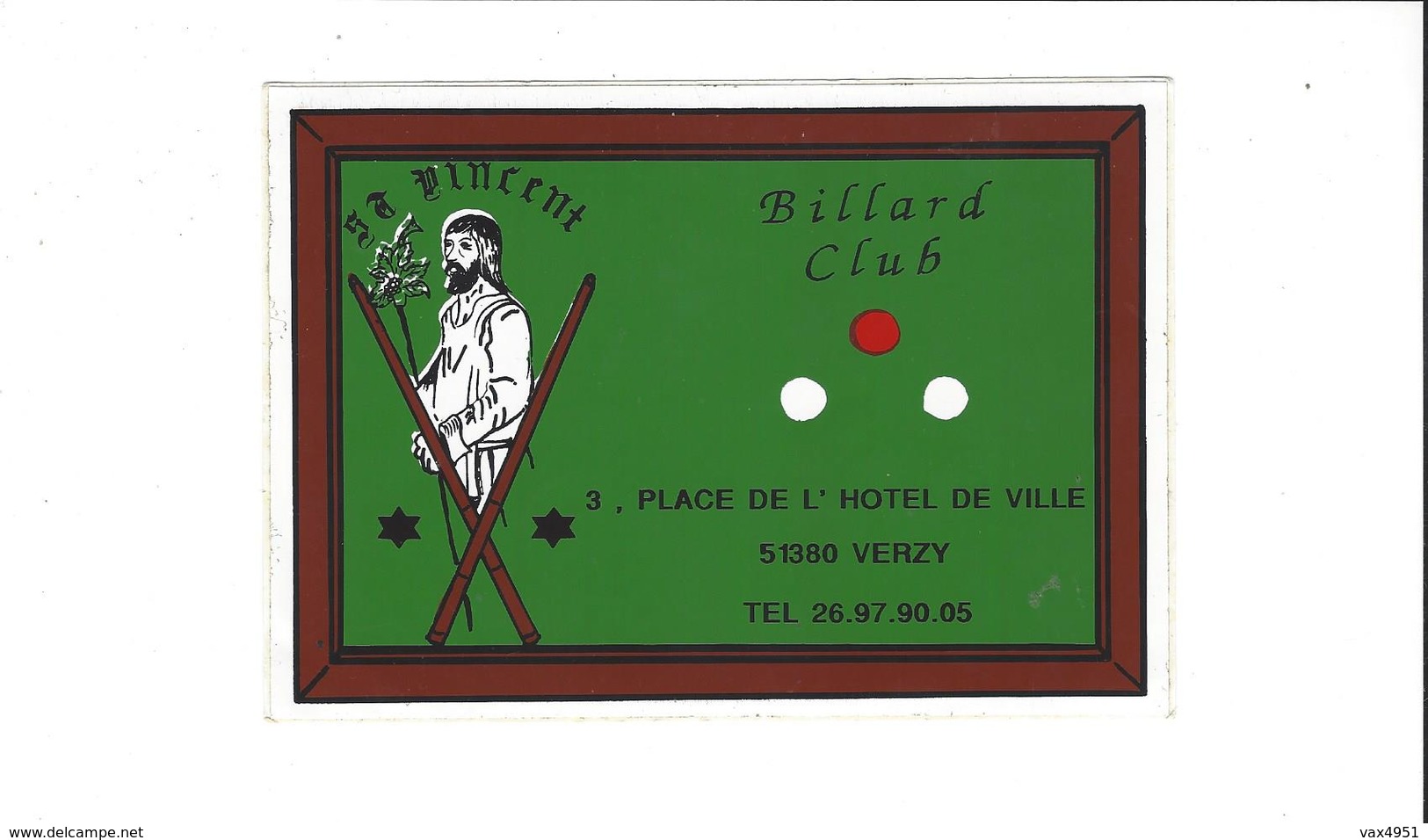 AUTOCOLLANTS STICKERS  SPORTS BILLARD CLUB ST VINCENT VERZY  MARNE   ****   RARE A SAISIR    **** - Autocollants