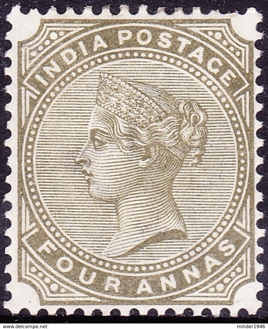 INDIA 1885 QV 4 Anna Olive-Green SG95 MH - 1882-1901 Empire