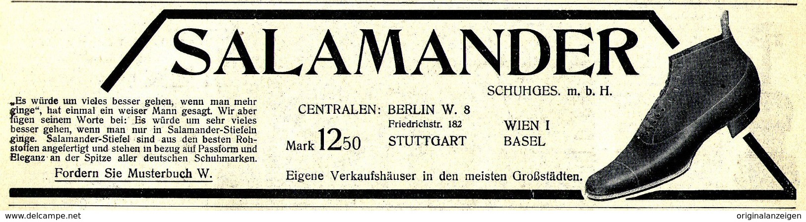 Original-Werbung/ Anzeige 1908 - SALAMANDER - SCHUHE - Ca. 180 X 50 Mm - Pubblicitari