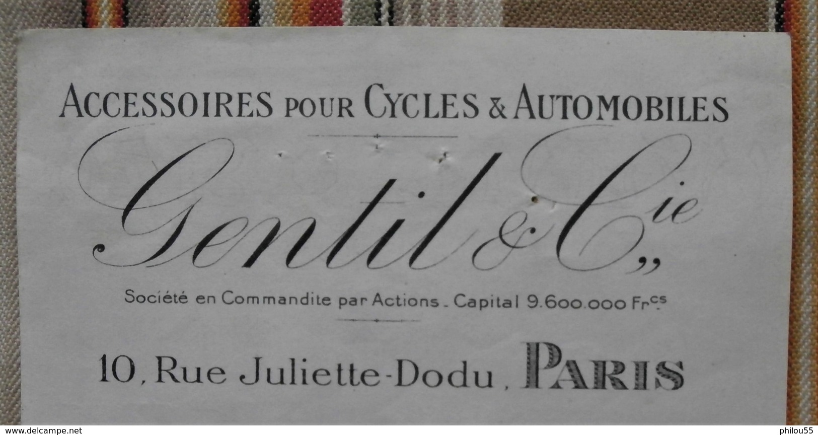 75 PARIS 10e Cycles Et Automobiles GENTIL & Cie Timbre Fiscal,tampons Pour 51 Somsois - Agriculture