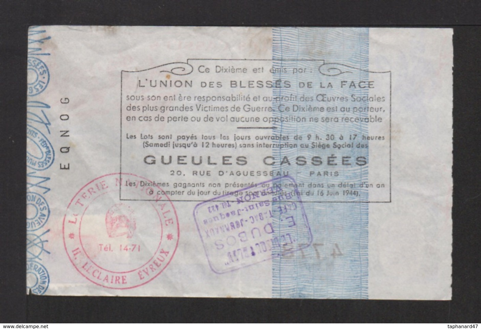 LES GUEULES CASSÉES . 1957 . Prix De 'Arc De Triomphe . - Billets De Loterie