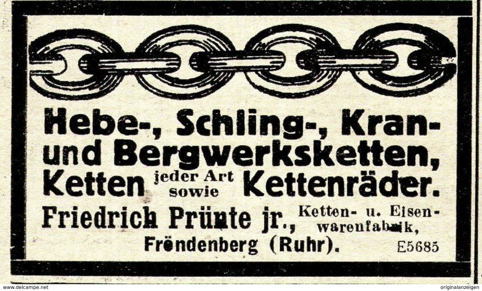 Original-Werbung/ Anzeige 1924 - KETTEN / FRIEDRICH PRÜNTE / FRÖNDENBERG (RUHR)  - Ca. 65 X 40 Mm - Werbung