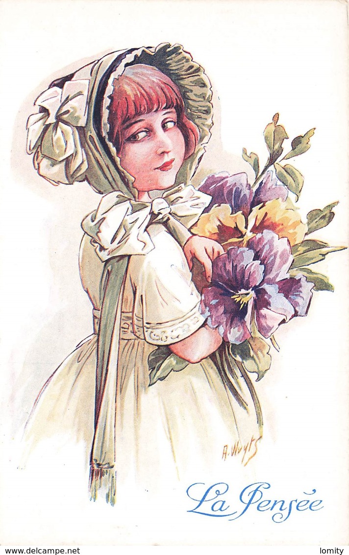 & Illustrateur Illustration A.wuits Jeune Fille  Bouquet De Fleurs Fleur La Pensée N° 212 - Wuyts