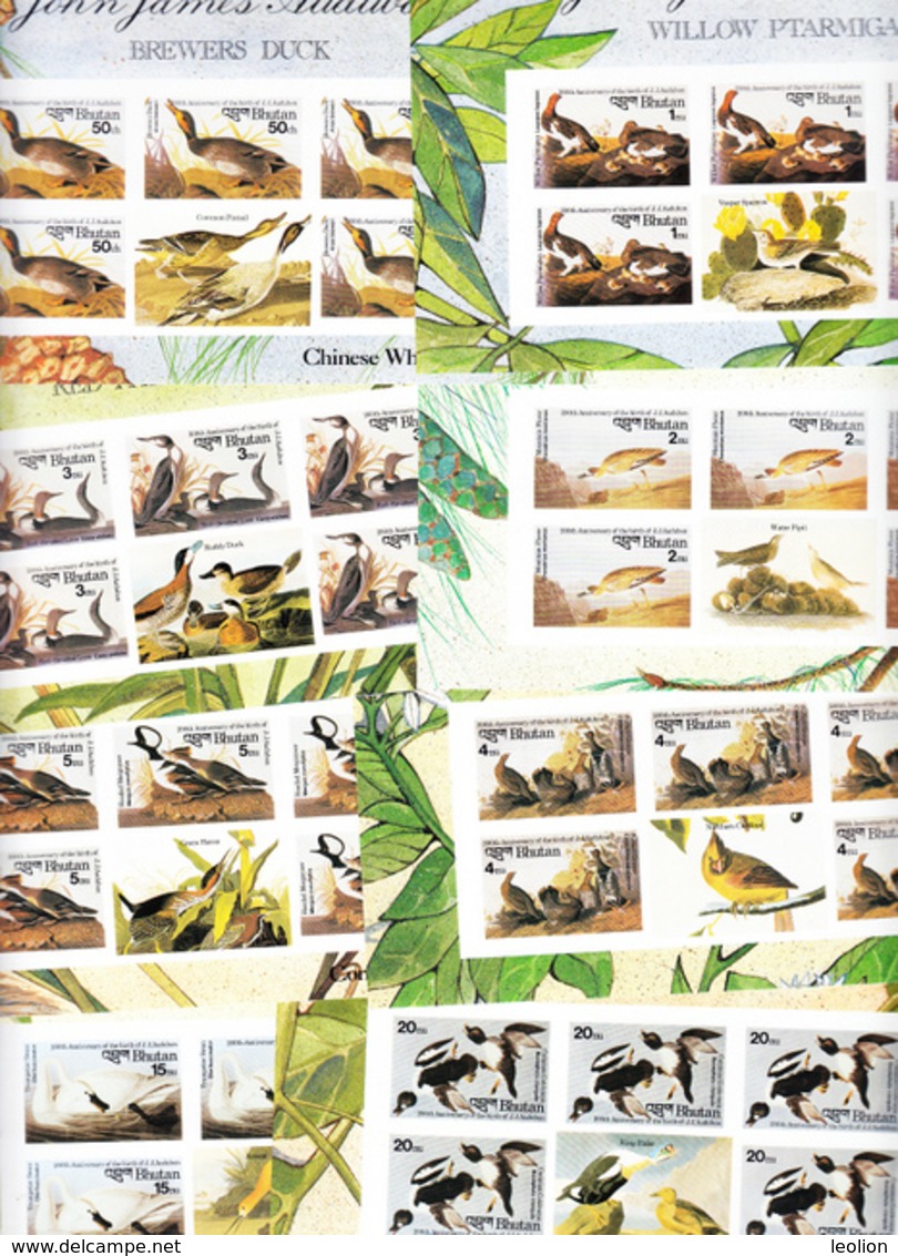 BHUTAN Imperforated Stamps Sheetlets 1985 Audubon Birds Oiseaux Scott 506 - 513, 8 Values MNH IMPERF Bhoutan - Bhutan