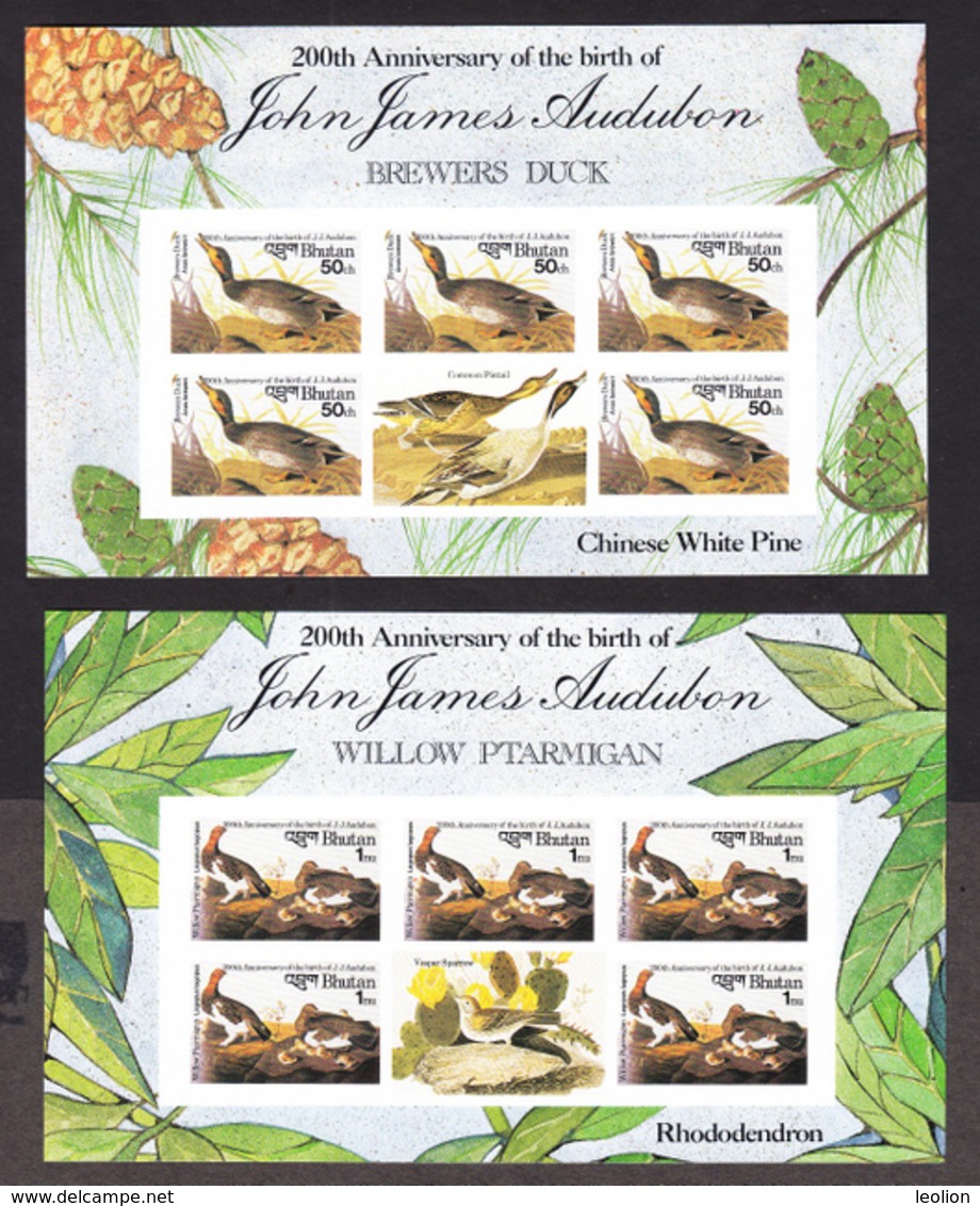 BHUTAN Imperforated Stamps Sheetlets 1985 Audubon Birds Oiseaux Scott 506 - 513, 8 Values MNH IMPERF Bhoutan - Bhutan